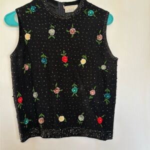 Floral Embroidered Black Sleeveless Top